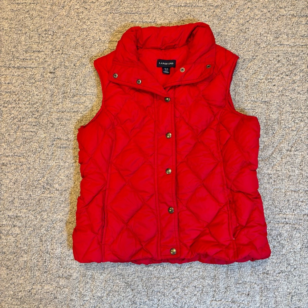 Lands End Down Filled Puffer Insulated Red Quilted Vest Women's Size Small